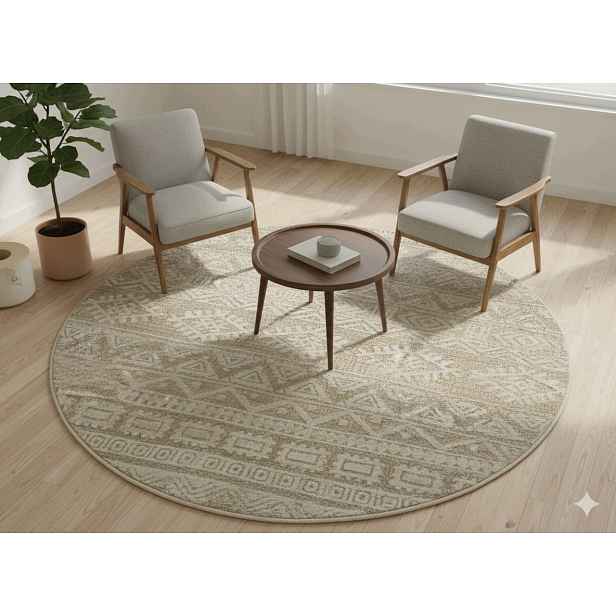 Koberec kulatý do obývacího pokoje 120 cm, vícebarevný, měkké štětiny, plyšový