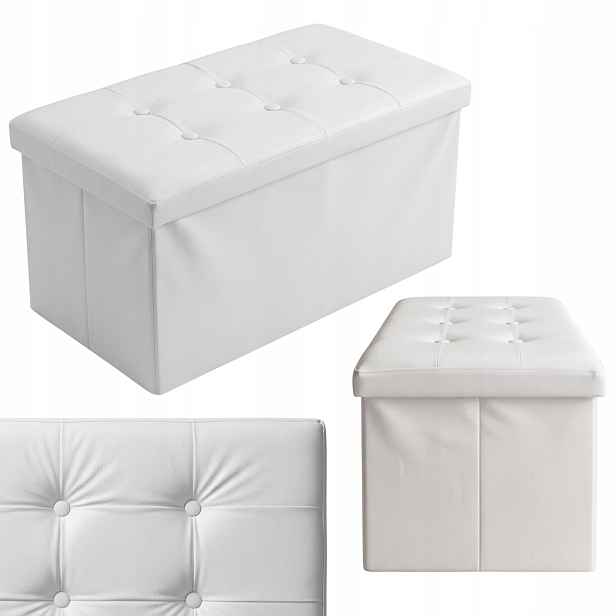 Taburet S Obdélníkovým Úložným Prostorem Z Pvc Ekokůže, Bílá, 80X40X40 CM