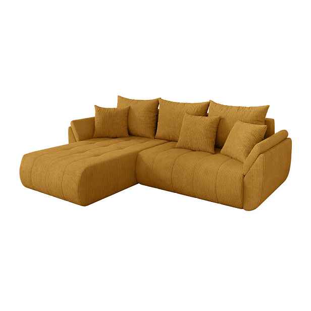 ALTDECOR ROHOVÁ SEDAČKA s funkcí spaní, otoman vlevo TOKO-L 277x194x86 hořčicově žlutá manšestr