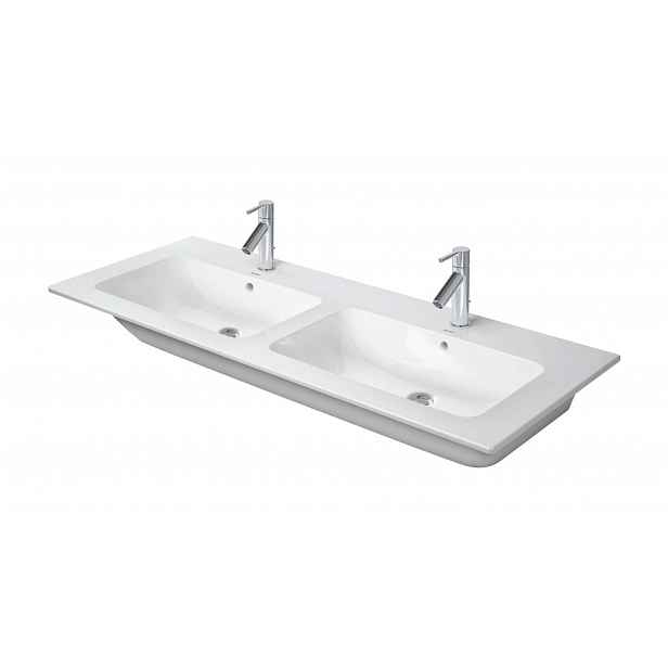 Duravit ME by Starck - Dvojumyvadlo 130x49 cm, s přepadem, 2 otvory pro baterie, DuraShield, bílá 233613AA00