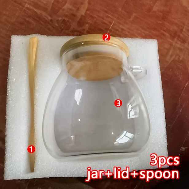 TEMU 3dílná sada (1 sklenice, 1 víko a 1 lžička), 350 ml / 12,32 oz, ideální pro skladování kávy, cukru, čaje, soli, bonbonů a koření - Uzavřená