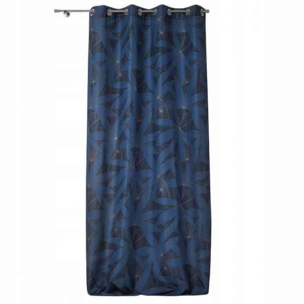 Závěs Polyester Tmavě Modrá 140 X 260 CM S Průchodkami Do Obývacího Pokoje