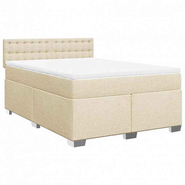 vidaXL Box spring postel s matrací krémová 140x190 cm textil