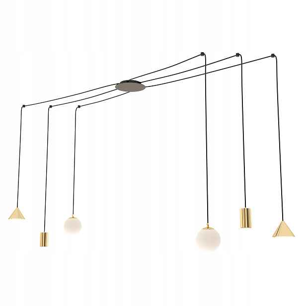Designová závěsná lampa Inez pavouk Klosze Zlaté 6 ramen Převis Regulace