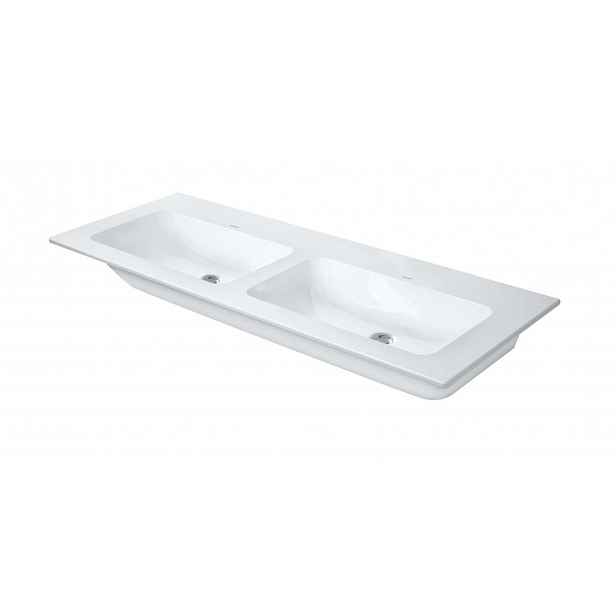 Duravit ME by Starck - Dvojumyvadlo 130x49 cm, s přepadem, bez otvoru pro baterii, DuraShield, bílá 233613AA60