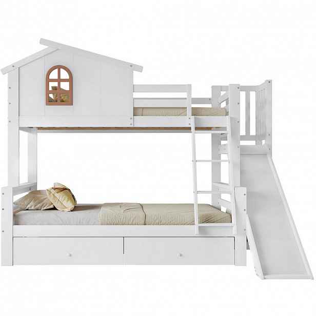 OKWISH PATROVÁ postel 90/200 cm bílá z borovice s výsuvem a zásuvkami