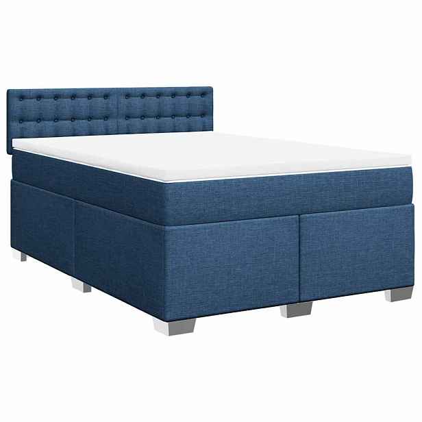 vidaXL Box spring postel s matrací modrá 140x190 cm textil