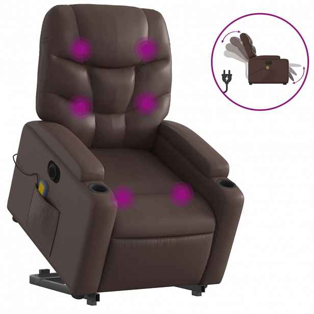 vidaXL Elektrické zvedací masážní polohovací křeslo hnědé umělá kůže