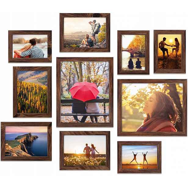 Sada 10 fotorámečků, 10 x 15 cm, 13 x 18 cm, 20 x 25 cm, hnědá