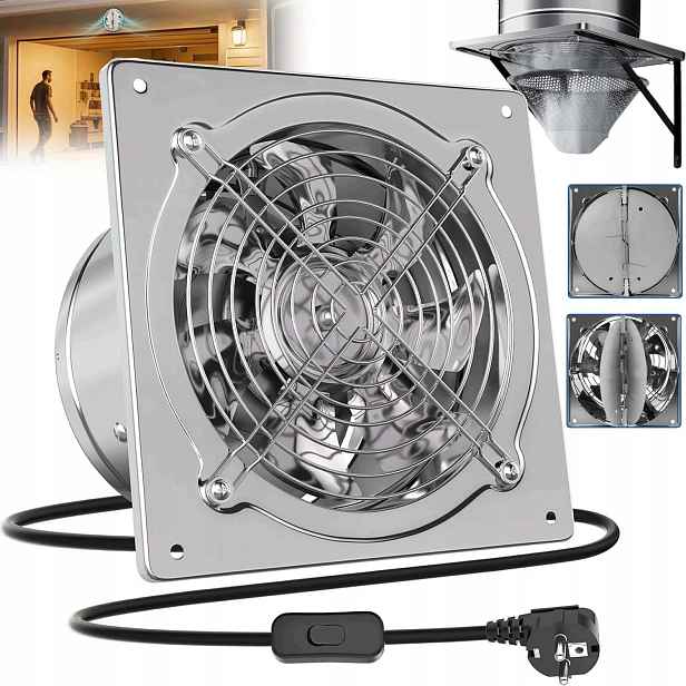Výkonný Odtahový Ventilátor Do Suterénu Kuchyňského Krbu 150 MM Stříbrný