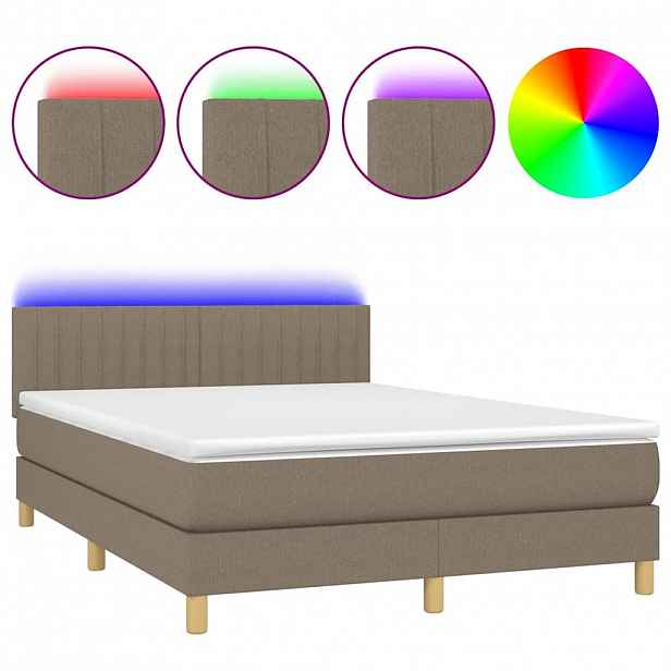 vidaXL Box spring postel s matrací a LED taupe 140x190 cm textil