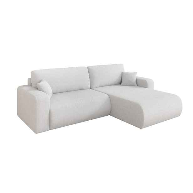 ALTDECOR ROHOVÁ SEDAČKA s funkcí spaní, otoman vpravo BERY-L 276x193x88 bílá bouclé