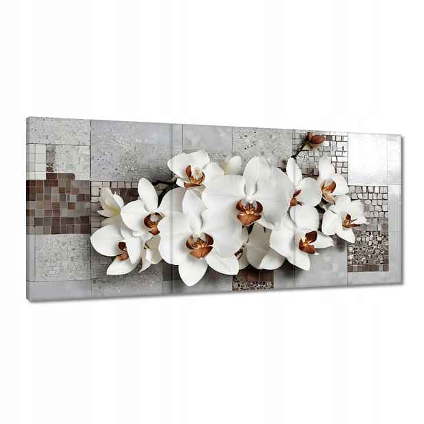 Obrazy 150x70 Bílé orchideje a mozaika