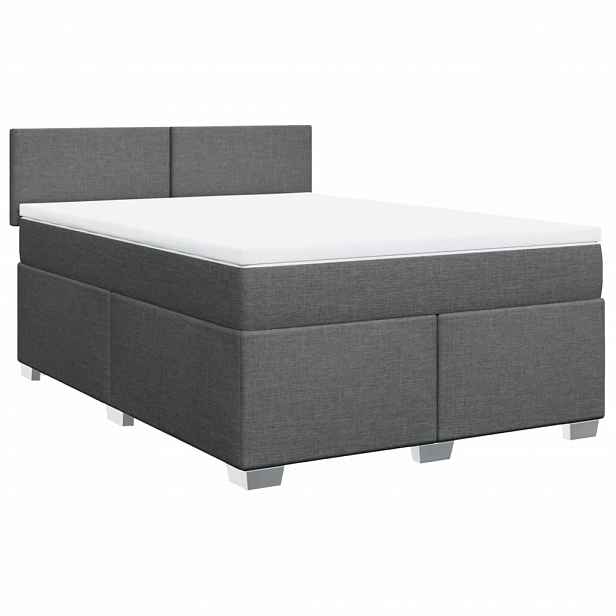 vidaXL Box spring postel s matrací tmavě šedá 140x200 cm textil