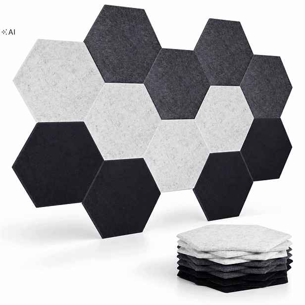 12 Filcové Nástěnné Panely 3D Hexagon samolepící akustická opěrka hlavy soft