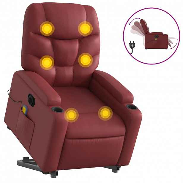 vidaXL Elektrické zvedací masážní polohovací křeslo vínové umělá kůže