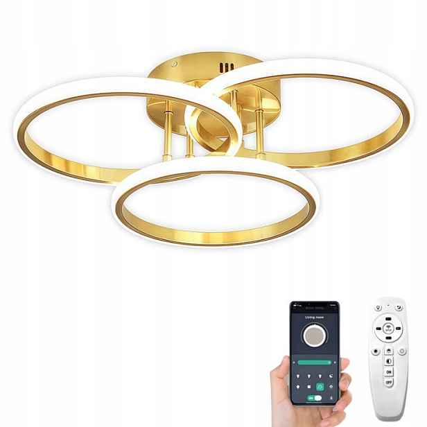 Stropní Svítidlo Zlatá Závěsná Led Lustr Moderní Do Obývacího Pokoje S Aplikací Dálkový Ovladač