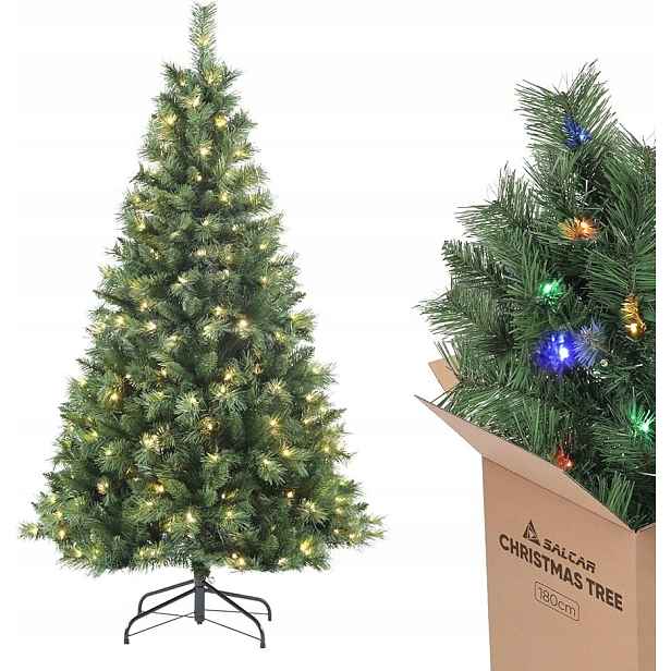 Svítící umělý vánoční stromek 180 cm – elegance, lesk a pohodlí v jednom
