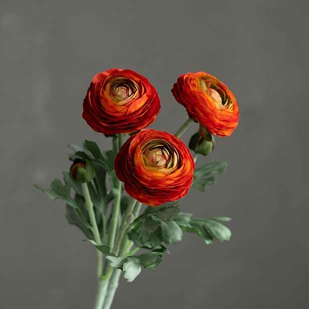 TEMU 3 ks, Umělé květiny ranunculus v růžově červené a oranžové barvě, Umělé falešné ranunculusové květiny, s skutečnými stonky, Falešná pivonka,