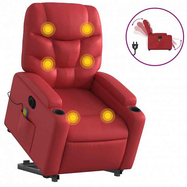vidaXL Elektrické zvedací masážní polohovací křeslo červené umělá kůže