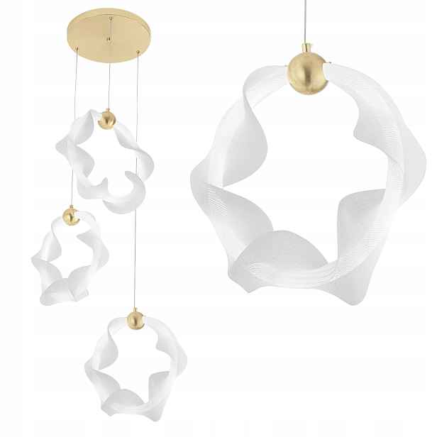 Závěsná Led lampa 3-bodová s vlnitými kroužky, bílá, designová, zlatá