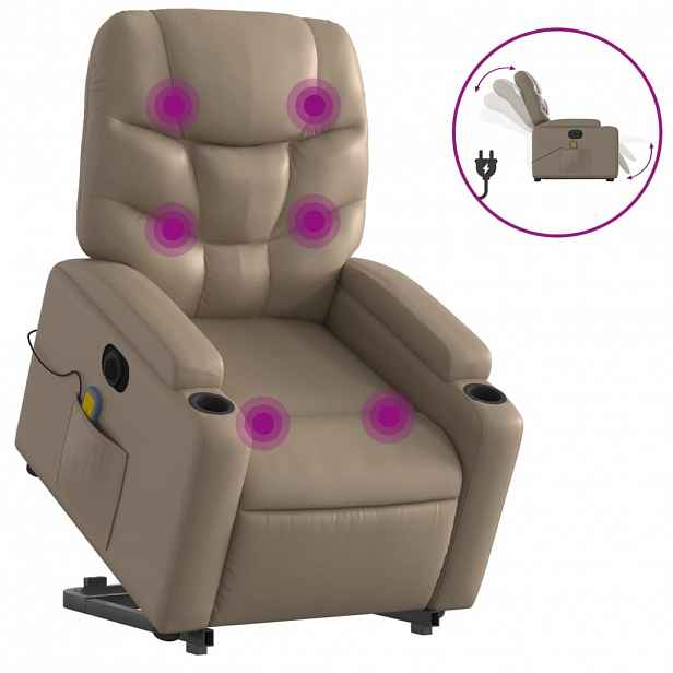 vidaXL Elektrické zvedací masážní polohovací křeslo cappuccino koženka