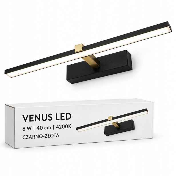 Černo-zlatá nástěnná lampa Venus 8W 40 cm Led pro zrcadlo 4200K IP44 580lm koupelna