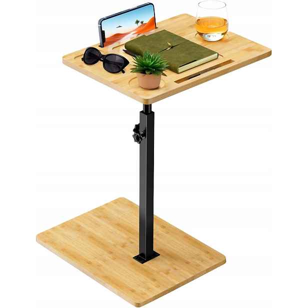 Nastavitelný boční stolek z bambusu 44–78 cm Základna 39 x 29 cm 360° Dřevo