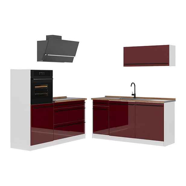 Vicco KUCHYŇSKÝ KOUT R-Line, Červená vysoký lesk/Bílá, 160 cm pracovná doska Dub Goldkraft