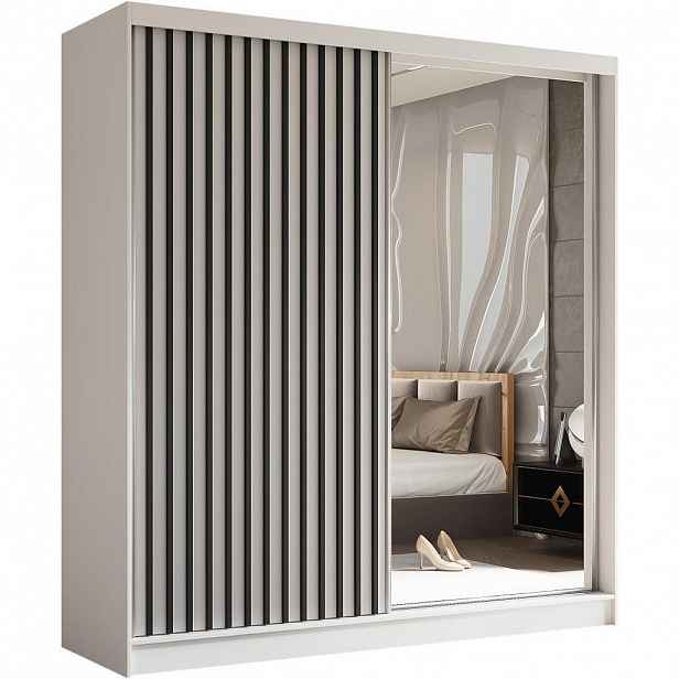 Beautysofa SKŘÍŇ s posuvnými dveřmi Helix 200/216/61 bílá + černá se zásuvkami