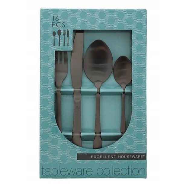 Černé Příbory Sada 16 Matných Příborů Houseware