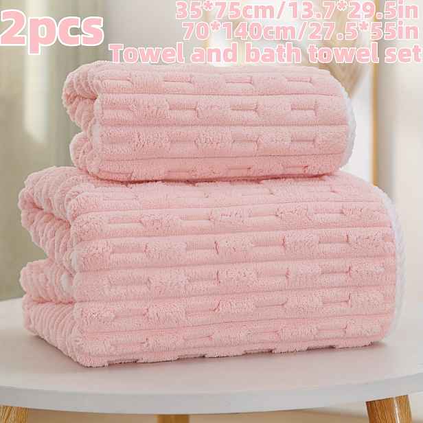 TEMU Sada ručníků a osušek, 2ks sada, 13,7 palců x 29,5 palců + 27,5 palců * 55 palců, materiál z korálů, odolný, měkký, savý, rychleschnoucí ručník