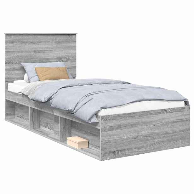 vidaXL Rám postele Šedá Sonoma 100 x 200 cm Masivní borové dřevo