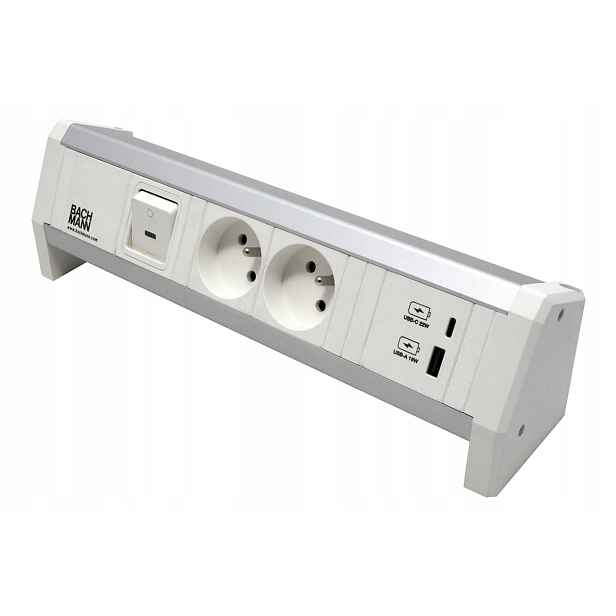 Bachmann Systém Desk 1,2x zásuvka CZ,zdroj 22W(USB A+C),vyp.,bílý(902.0296)