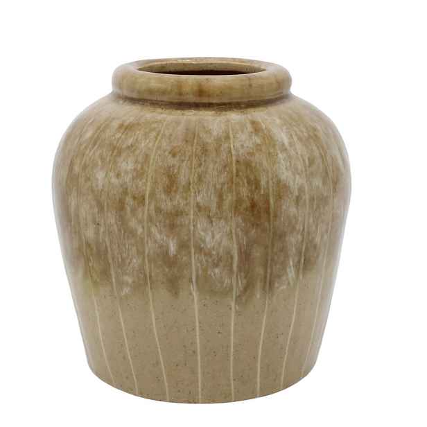 Hnědá kameninová váza s pruhy Nature – Ø 18*19 cm Chic Antique
