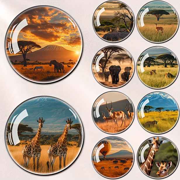 TEMU 10 ks Africké savany Zvířata Velké 3D reliéfní skleněné magnety na lednici Kreativní umělecké magnety na lednici Kuchyň Kancelář a domácí
