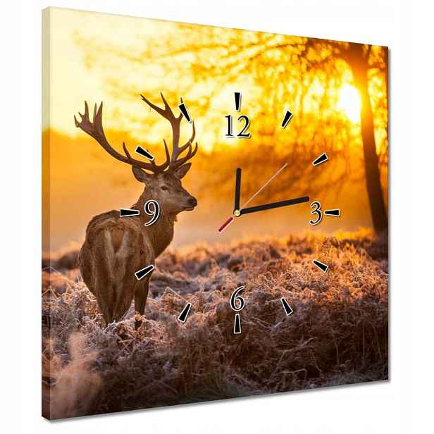 Nástěnné hodiny 40x40 Jelen při západu slunce