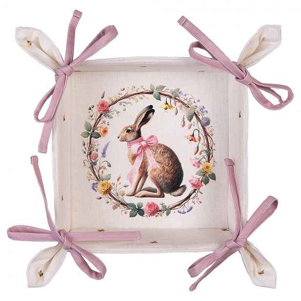 Košík na pečivo zajíc s květy Easter Whispers Collection - 35*35*8 cm Clayre & Eef
