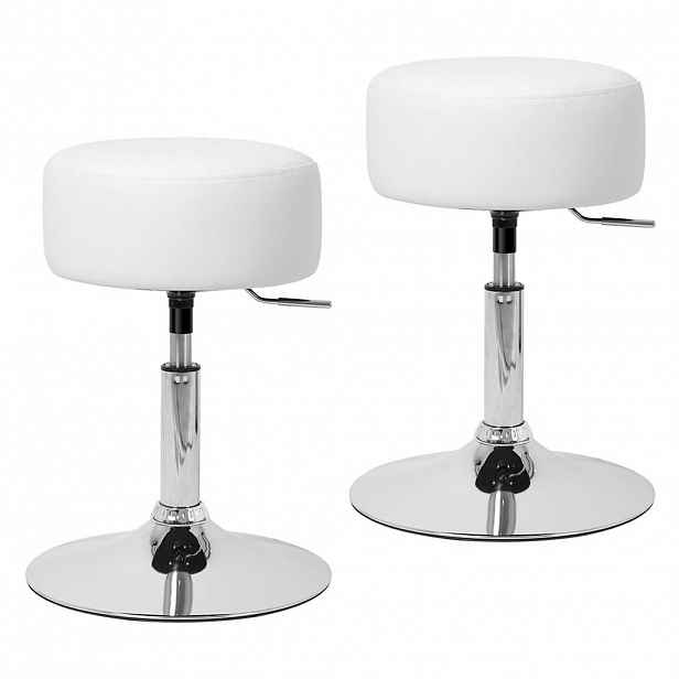 ML-DESIGN SADA 2 kusů toaletních stoliček Ø 33 cm, bílá, z umělé kůže