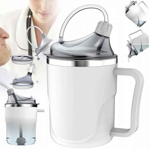 Nekapající Hrnek Na Pití Nádoba Pro Nemocné Starší Osoby 2 Víčka 400 ML