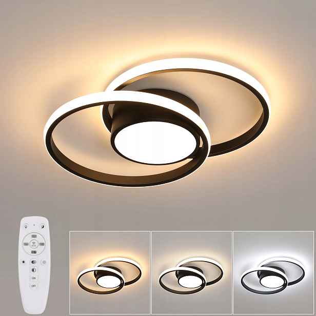 Stropní svítidlo Led, kulaté, černé, do obývacího pokoje, stmívatelné dálkové ovládání, 39W