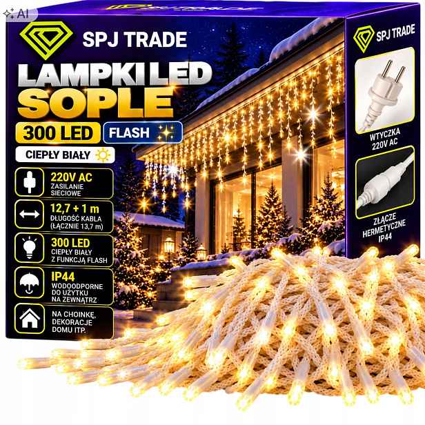 Lampičky Rampouchy Světelný Závěs 300 Led Vánoční Teplá Bílá Délka 12 M