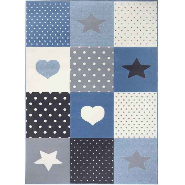 Měkký barevný koberec pro děti, vzor – modro krémový patchwork 160 x 230 cm
