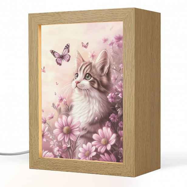 OnlyWow NOČNÍ LAMPIČKA Koťátko - Květiny - Motýli - Fialová 15x20 cm