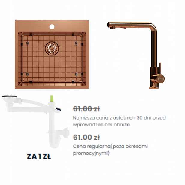 Sada 7. Kernau dřez baterie, odpad za 1 Pln, měděná barva