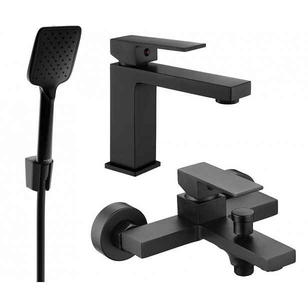 MEXEN - Uno R62 Set umyvadlové a vanové baterie s příslušenstvím, černá 71403R62-70