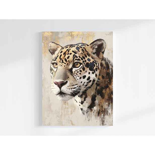Obraz Na Plátně Canvas Portrét Příroda Zvíře Kočka Jaguar Béžová Hnědá 60x80
