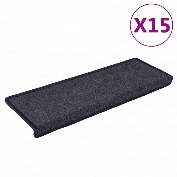 vidaXL Schodové rohože 15 ks 65 x 21 x 4 cm tmavě šedé a modré s obdélníkovým okrajem