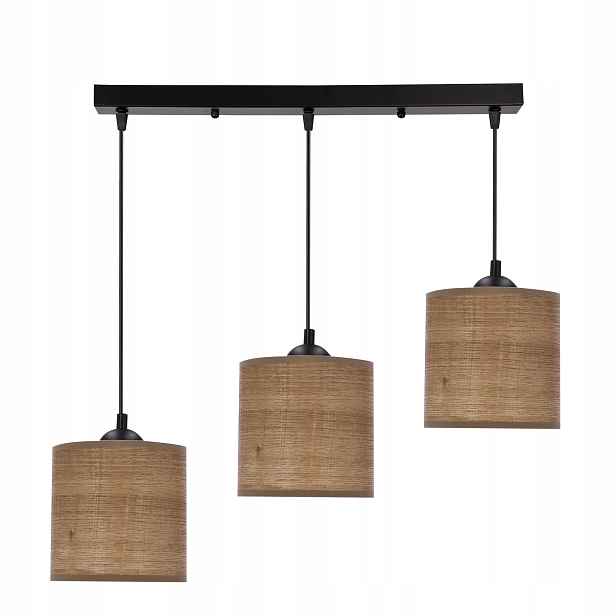 Závěsná lampa trojitá nad stůl Ratanová, ořechová, na lankách Legno