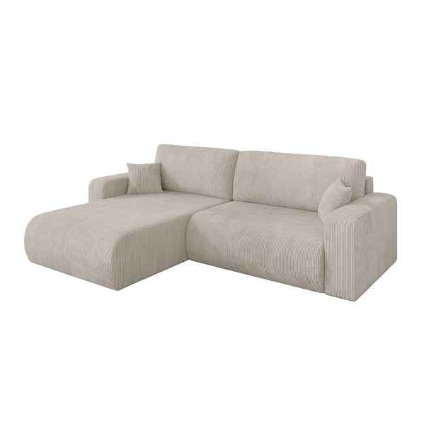 ALTDECOR ROHOVÁ SEDAČKA s funkcí spaní, otoman vlevo BERY-L 276x193x88 krémová manšestr